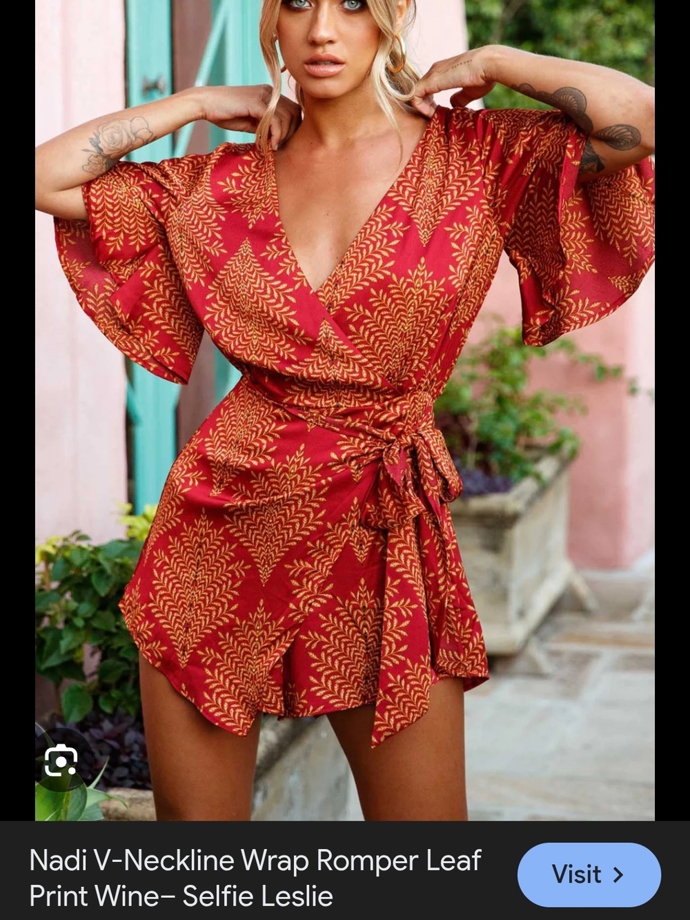 Hello Molly Red Romper with Gold Leaf Print P2P 18